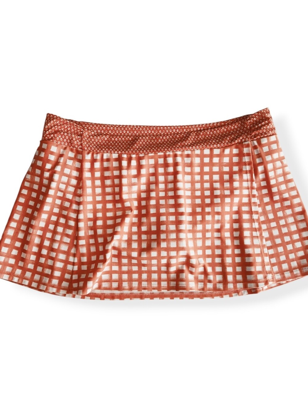 Cabana Life Orange & White Gingham Checkered Patterned Swim Skirt Size XXL